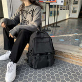 Realaiot Backpacks Preppy Students Backpack Large Capacity Button Travel Bag Solid Simple Harajuku Chic Fashion Retro Unisex High Street