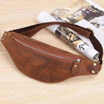 Realaiot Genuine Leather men bag waist bag genuine cow leather vintage small fanny pack male waist pack chest pack summer bag for men