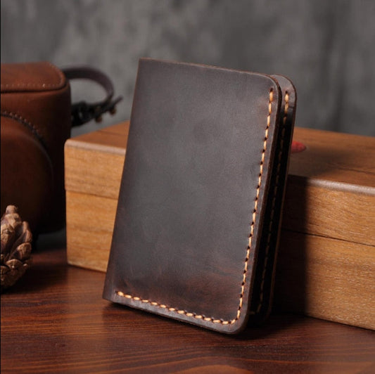 Realaiot Handmade Vintage Crazy horse Genuine Leather Men Wallet Men Purse Leather Short Card Wallet for Male Money Clips Money bag Gifts for Men