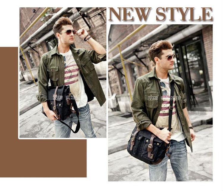 Cyflymder Military Canvas + Genuine leather Men Messenger Bag Canvas Shoulder Bag men Crossbody Bag Casual Bag