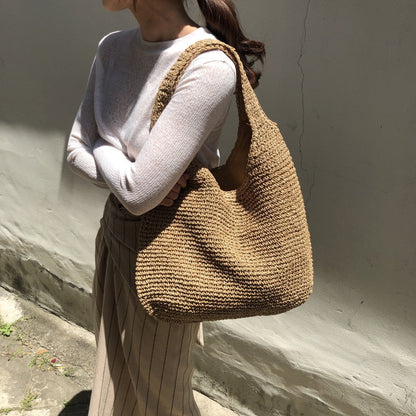 Realaiot Fashion Rattan Women Shoulder Bags Wikcer Woven Female Handbags Large Capacity Summer Beach Straw Bags Casual Tote Purses