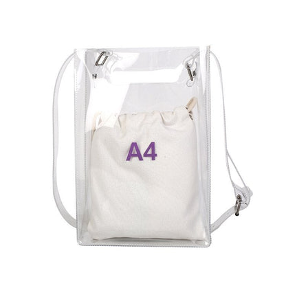 Realaiot Fashion Women Messenger Bag Transparent PVC Vertical Letter Shoulder Bag A4 A5 Summer Creative Beach Bag Internal Drawstring Bag