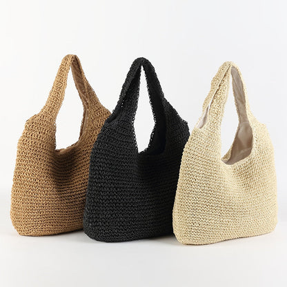 Realaiot Fashion Rattan Women Shoulder Bags Wikcer Woven Female Handbags Large Capacity Summer Beach Straw Bags Casual Tote Purses