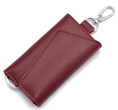 Realaiot Genuine Leather Keychain Men Women Key Holder Organizer Pouch Cow Split Car Key Bag Wallet Housekeeper Key Case Mini Card Bag