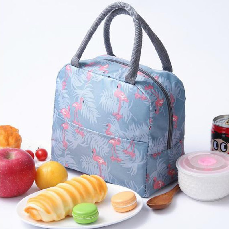 Realaiot Flamingo Insulated Oxford Aluminum Foil Portable Lunchbag Woman Men Travel Picnic Lunch Box With Pocket Thermal Lunch Bag