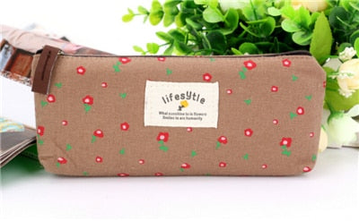 Realaiot Cute Kawaii Floral Flower Canvas Zipper Pencil Cases Lovely Fabric Flower Tree Pen Bags School Supplies Free shipping