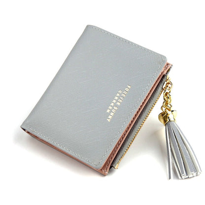 Realaiot Women Short Wallet Fashion Crossed Grain PU Leather Tassel Zipper Coin Purse Mini Money Bag Girls Small Cute Pink Card Holder