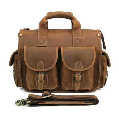 Realaiot Grade Quality Laptop Briefcase Crazy Horse Genuine Leather Laptop Bags Notebook PC Shoulder Bag For Business Man Vintage