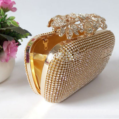 Realaiot Unique Gold Rhinestone Evening bag Clutch Purse Christmas Party Bridal Prom