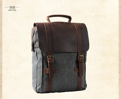 Realaiot Vintage Fashion Backpack Leather Military Canvas Backpack Men Backpack Women School Backpack School Bag Bagpack Rucksack Mochila