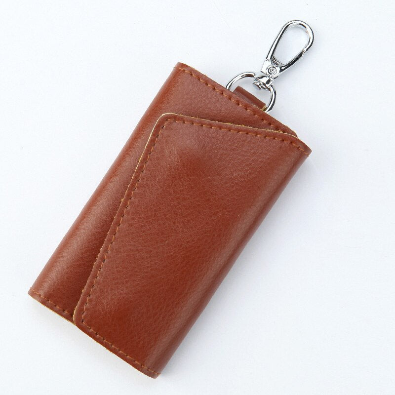 Realaiot Genuine Leather Keychain Men Women Key Holder Organizer Pouch Cow Split Car Key Bag Wallet Housekeeper Key Case Mini Card Bag