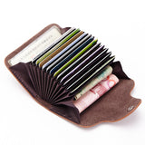 Realaiot Cow Split Leather Men & Women Credit Card Holder Solid Hasp Accordion Business Card Bag Unisex ID Card Wallet