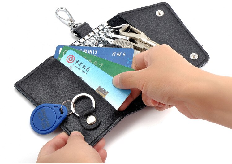 Realaiot Genuine Leather Keychain Men Women Key Holder Organizer Pouch Cow Split Car Key Bag Wallet Housekeeper Key Case Mini Card Bag