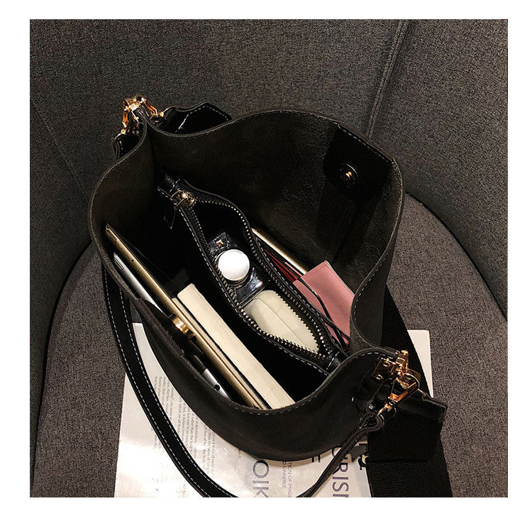 Cyflymder Messenger bag Women Bucket Shoulder Bag large capacity vintage Matte PU Leather lady handbag Luxury Designer bolsos mujer Black