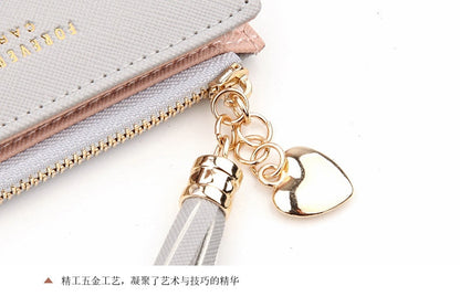 Realaiot Women Short Wallet Fashion Crossed Grain PU Leather Tassel Zipper Coin Purse Mini Money Bag Girls Small Cute Pink Card Holder