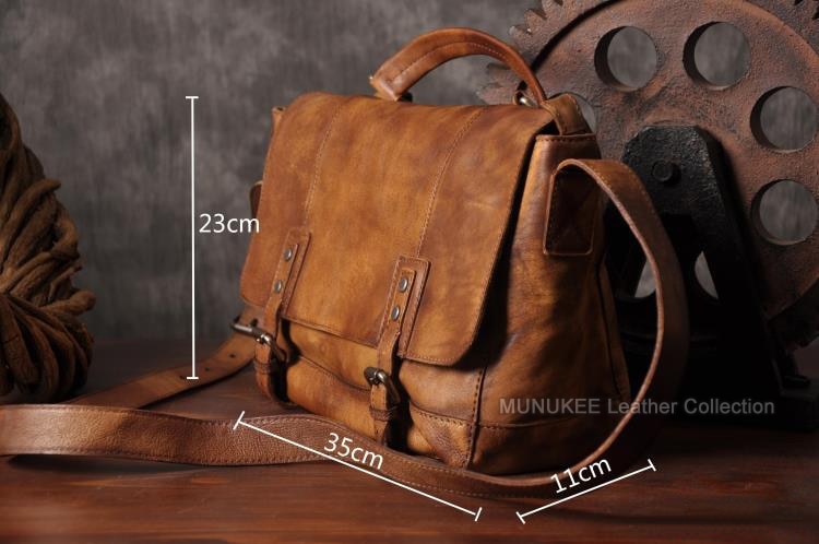 Realaiot Vintage Genuine Leather Messenger Bag men Leather Shoulder Bag Men Crossbody Bag Male Sling Leisure Bag Tote Handbag Brown Grey Gifts for Men