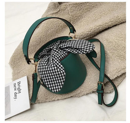 Cyflymder New Bucket Bag Plaid Bow Women Pu Leather Handbag Famous Designer Crossbody Bag Quilted Plaid Women Shoulder Bag