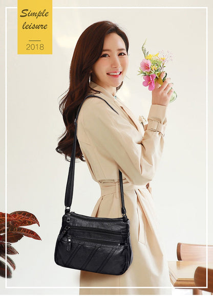 Realaiot Fashion Women Crossbody Bag Black Soft Washed Leather Shoulder Bag Patchwork Messenger Bag Small Flap Bag for Girls