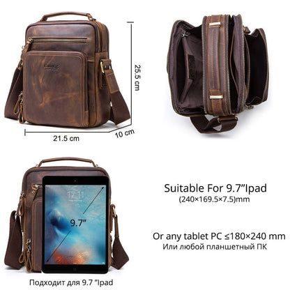 Realaiot Crazy Horse Leather Men's Shoulder Bag Vintage Messenger Bags Men Bolsos Male Crossbody Bags Man's Handbag Sling Bag