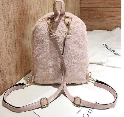 Realaiot Furry Rabbit Ear Backpack cute Girls Shoulder Bag Mini Furry Fluffy Plush schoolbag Winter Women's Travel Bag