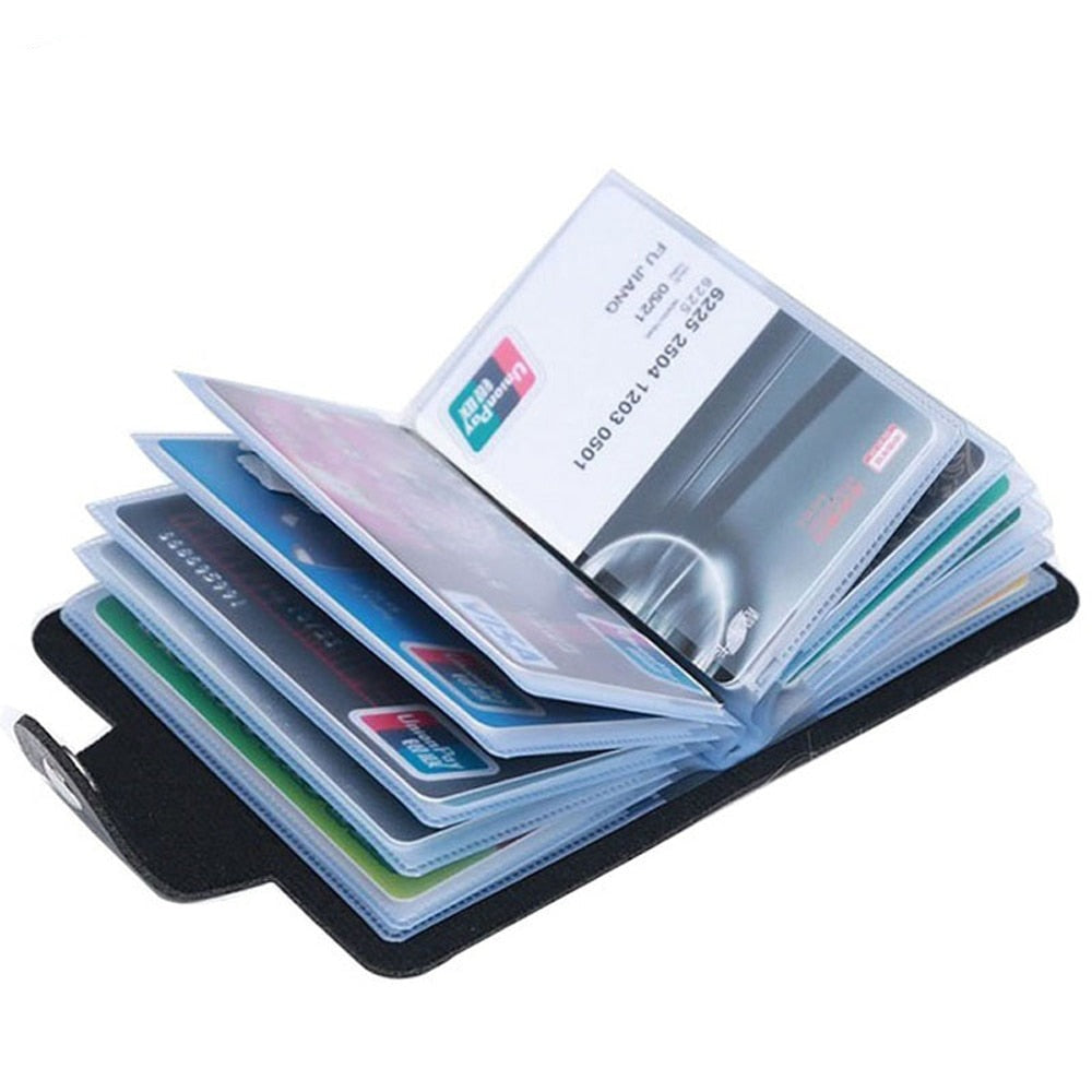 Realaiot Fashion PU Leather Business Card Holder Organizer Hasp Men Women Bank Credit Card Holder Bag ID Card Wallet