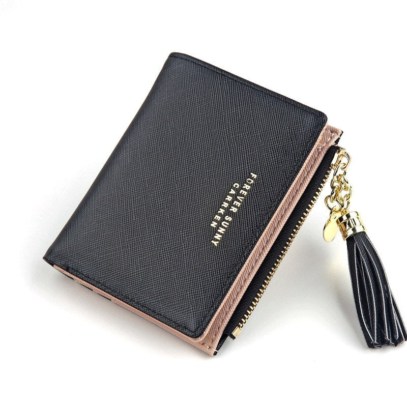 Realaiot Women Short Wallet Fashion Crossed Grain PU Leather Tassel Zipper Coin Purse Mini Money Bag Girls Small Cute Pink Card Holder