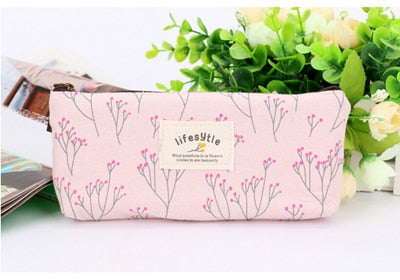 Realaiot Cute Kawaii Floral Flower Canvas Zipper Pencil Cases Lovely Fabric Flower Tree Pen Bags School Supplies Free shipping