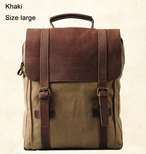 Realaiot Vintage Fashion Backpack Leather Military Canvas Backpack Men Backpack Women School Backpack School Bag Bagpack Rucksack Mochila