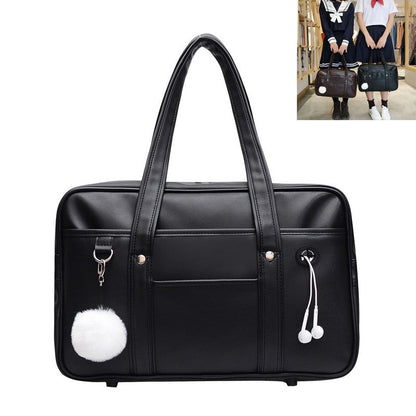 Realaiot Japan Cosplay School Bag JK Uniform Bag Messenger Shoulder Handbags Bag With Holes Japanese PU Leather Blck