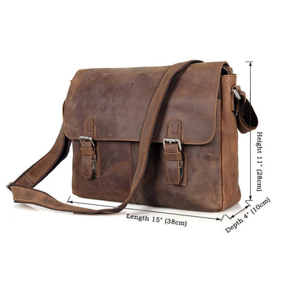 Realaiot Vintage Crazy Horse Leather Men Shoulder bag Genuine Leather Messenger Bag men Crossbody Bag Sling Leisure Bag Casual Brown