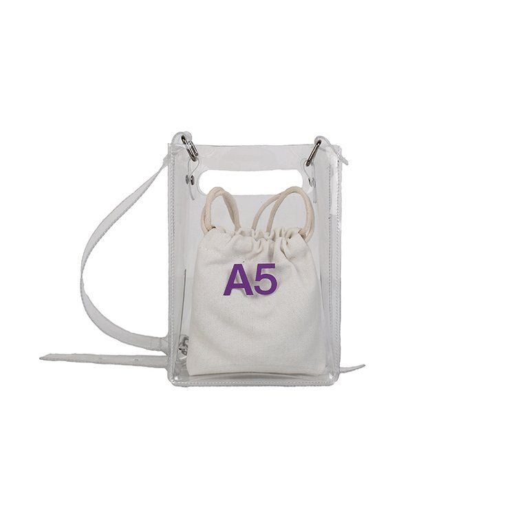 Realaiot Fashion Women Messenger Bag Transparent PVC Vertical Letter Shoulder Bag A4 A5 Summer Creative Beach Bag Internal Drawstring Bag