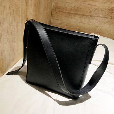 Realaiot Fashion Pu Leather Composite Bags For Ladies Casual Solid Large Capacity Bucket Bags For Women Simple Vintage Messenger Bags New