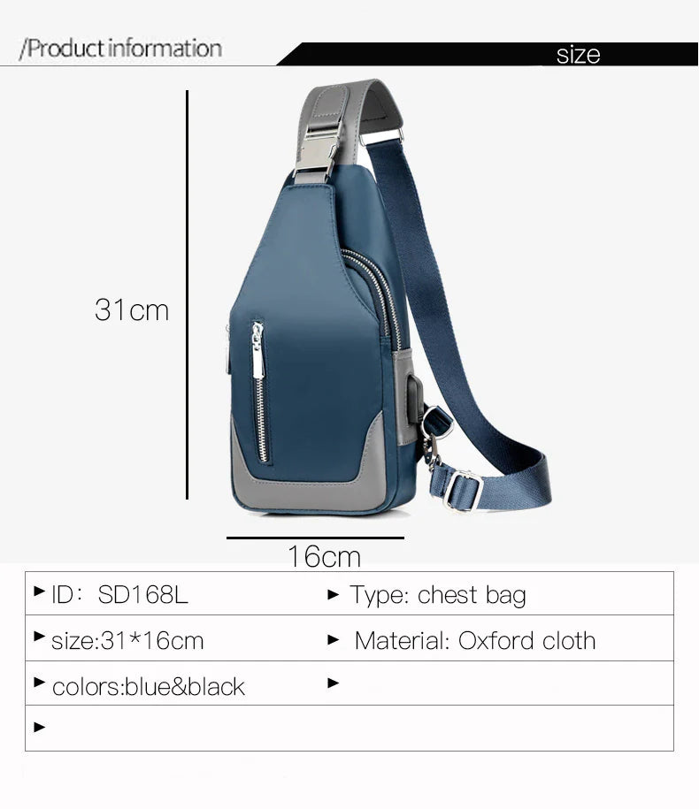 Cyflymder Men's Messenger bag shoulder Oxford cloth Chest Bags Crossbody Casual messenger bags Man USB charging Multifunction Handbag