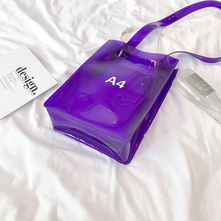 Realaiot Fashion Women Messenger Bag Transparent PVC Vertical Letter Shoulder Bag A4 A5 Summer Creative Beach Bag Internal Drawstring Bag