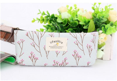 Realaiot Cute Kawaii Floral Flower Canvas Zipper Pencil Cases Lovely Fabric Flower Tree Pen Bags School Supplies Free shipping