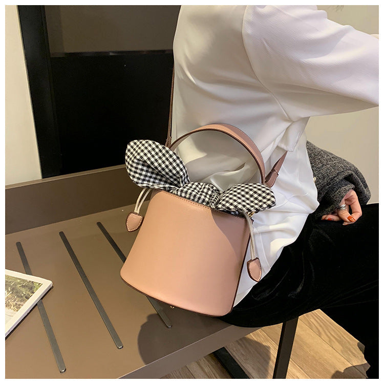 Cyflymder New Bucket Bag Plaid Bow Women Pu Leather Handbag Famous Designer Crossbody Bag Quilted Plaid Women Shoulder Bag