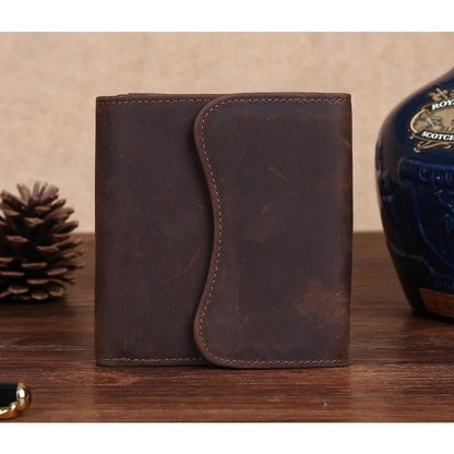 Realaiot Vintage Crazy Horse Genuine Leather Men Wallet Men Purse Leather Wallet Male Purse Short Style Clutch Bag Coin Bag Money Clips