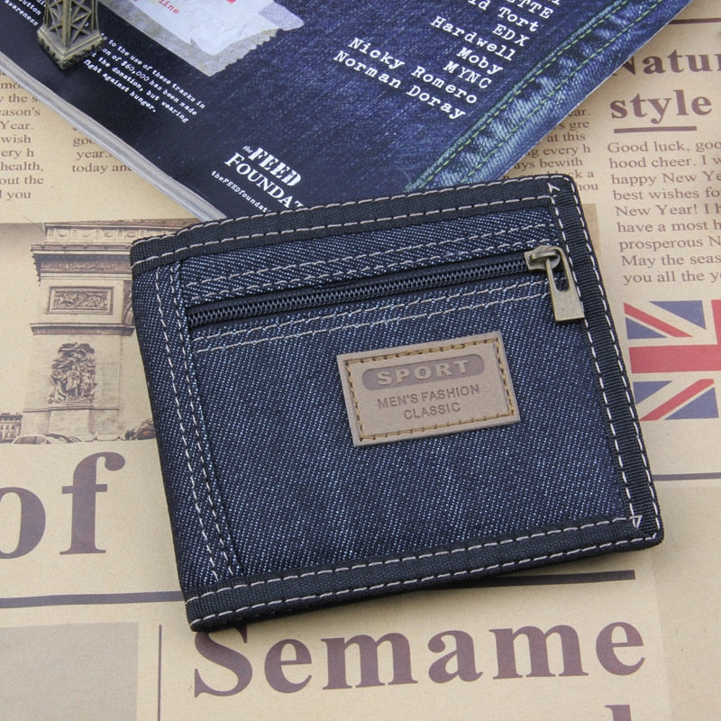 Cyflymder New Vintage Denim Blue Jeans Canvas Wallets Women / Men Quality Man Best Gift for Boyfriend Short Zipper Coin Bag Purses