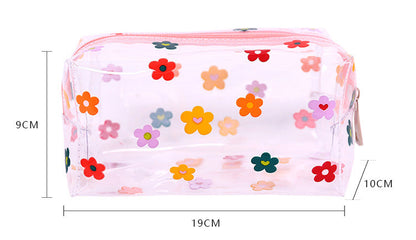 Realaiot Clear Makeup Bag Fashion Transparent Travel Portable Mini Wash Storage Bags Strawberry Flower Print Women Zipper Cosmetic Bag