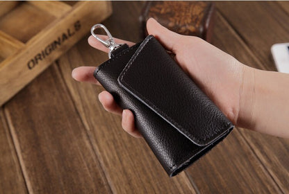 Realaiot Genuine Leather Keychain Men Women Key Holder Organizer Pouch Cow Split Car Key Bag Wallet Housekeeper Key Case Mini Card Bag