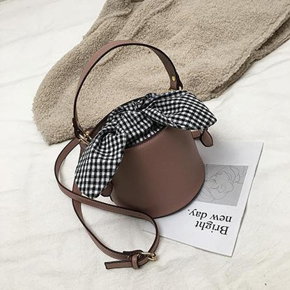 Cyflymder New Bucket Bag Plaid Bow Women Pu Leather Handbag Famous Designer Crossbody Bag Quilted Plaid Women Shoulder Bag