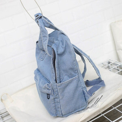 Realaiot Denim School Backpack For Women Travel bag Preppy Style backpacks for teenage girls laptop bag Daypack blue bolsas Mochila blue