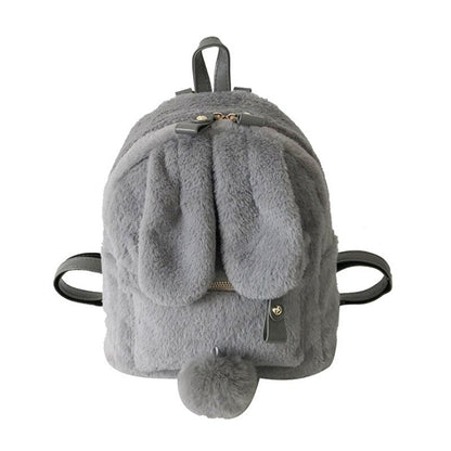 Realaiot Furry Rabbit Ear Backpack cute Girls Shoulder Bag Mini Furry Fluffy Plush schoolbag Winter Women's Travel Bag