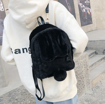 Realaiot Furry Rabbit Ear Backpack cute Girls Shoulder Bag Mini Furry Fluffy Plush schoolbag Winter Women's Travel Bag