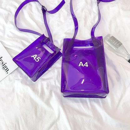 Realaiot Fashion Women Messenger Bag Transparent PVC Vertical Letter Shoulder Bag A4 A5 Summer Creative Beach Bag Internal Drawstring Bag