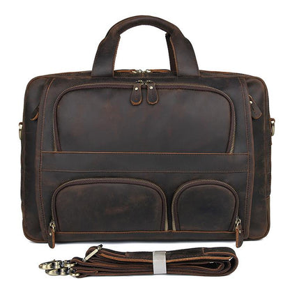 Realaiot Vintage Leather Mens Briefcase With Pockets Cowhide Bag On Business Suitcase Crazy Horse Leather Laptop Bags Design