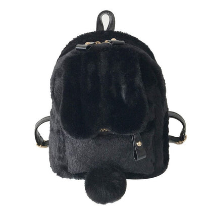 Realaiot Furry Rabbit Ear Backpack cute Girls Shoulder Bag Mini Furry Fluffy Plush schoolbag Winter Women's Travel Bag