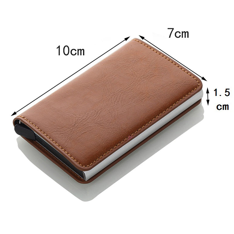 Realaiot Antitheft Rfid Blocking Wallet Metal Credit Card Holder Automatic Elastic Vintage Aluminum Wallet PU Leather rfidwallet Gifts for Men
