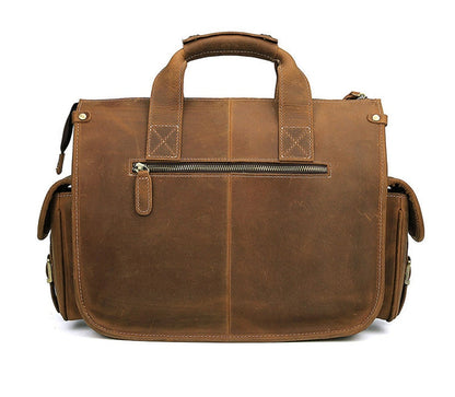 Realaiot Grade Quality Laptop Briefcase Crazy Horse Genuine Leather Laptop Bags Notebook PC Shoulder Bag For Business Man Vintage