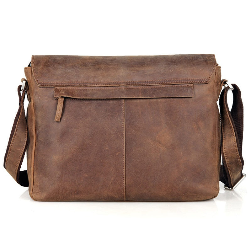 Realaiot Vintage Crazy Horse Leather Men Shoulder bag Genuine Leather Messenger Bag men Crossbody Bag Sling Leisure Bag Casual Brown